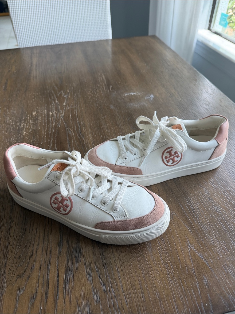 Tory Burch White Sneakers with Blush Pink Accents